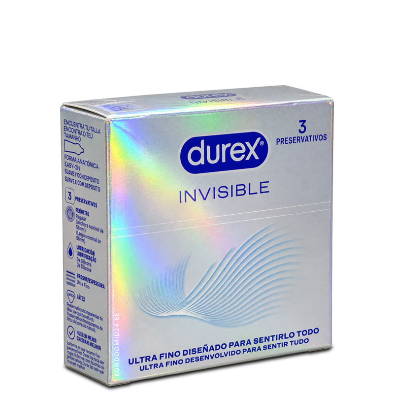 DUREX Invisible õhukesed EASY-ON anatoomilise kujuga kondoomid 3&nbsp;tk